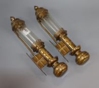 A pair of brass GWR carriage lamps