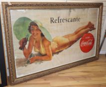 A "Refrescante" large Coca Cola advertising print, framed 180 x 108cm