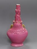 A Chinese pink ground 'lotus' bottle vase, moulded Qianlong mark but Republic period, H. 17.