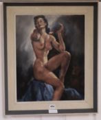 Gudrun Sibbens, oil on canvas board, Seated female nude, signed, 50 x 40cm