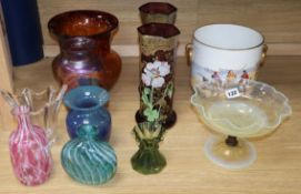 A quantity of mixed coloured and other glass, including a Daum vase, together with a porcelain