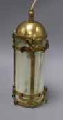 An Arts & Crafts brass and vaseline glass lantern height approx. 32cm