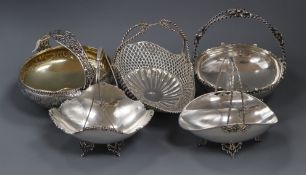 Five assorted white metal and 925 baskets, 32.5 oz.
