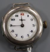 An early 20th century silver Rolex manual wind wrist watch with detached sterling flexible