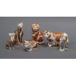 Six Royal Crown Derby cat and kitten paperweights