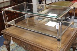 A Pierre Vandel lucite and glass two tier table W.109cm