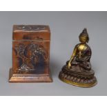 A Sino-Tibetan small bronze figure of Buddha and a Japanese card case