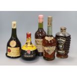 A boxed bottle of A. Hardy & Co VSOP cognac, a bottle of Grand Viel Armagnac, a bottle of Cusenier