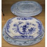 Ten various transfer-printed meat plates, including Minton's 'Faisan' and 'Rhine' pattern examples
