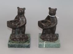 A pair of Black Forest bronze bear candle holders height 14cm