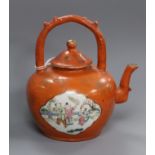 A Chinese coral ground famille rose teapot, late 19th century, H. 13cmProvenance - The present owner