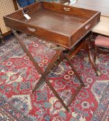 A Victorian mahogany butler's tray on folding stand W.68cm