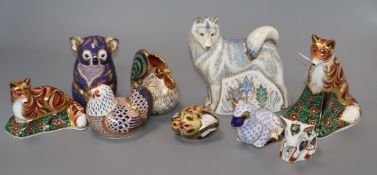 Nine Royal Crown Derby animal paperweights