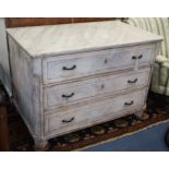 A 19th century painted faux marble top three drawer chest W.104cm