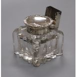 A George V silver-mounted glass inkwell with holder, John Grinsell & Sons, Birmingham, 1911,