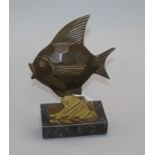 A German Art Deco bronze 'fish' paperweight, on marble base height 18cm