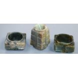 Three Chinese archaistic jade or hardstone cong H. 4.4cm - 9.5cm