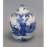 A Chinese blue and white figural jar and cover, Kangxi mark, Qing dynasty height 27cm