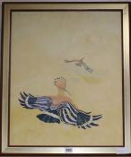 Lars Kausden, acrylic on board, Hoopoe in flight, signed and dated '81, 55 x 45cm