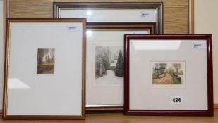 Four contemporary limited edition etchings with aquatint, two by Jo Barry, 'Old December bareness