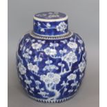 A large 19th century Chinese blue and white jar and cover Height 32cm