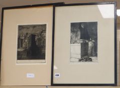 Frederick Carter, 2 etchings, 'The Sphinx' and 'The National Gallery', signed in pencil, largest