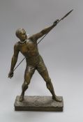 An Art Deco figure of a javelin thrower, signed H. Fugere height 45cm