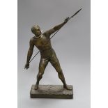 An Art Deco figure of a javelin thrower, signed H. Fugere height 45cm