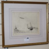 William Lionel Wyllie, etching, 'Zeplin and Battleships', signed in pencil, 22 x 27in.