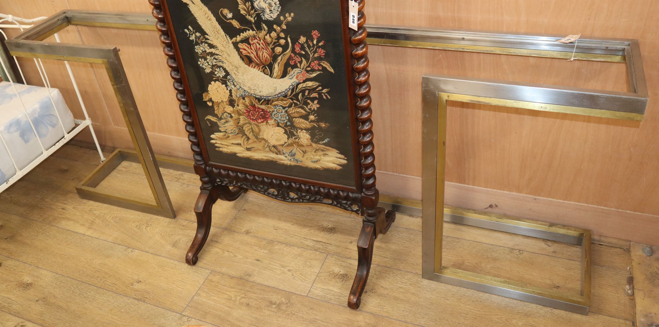 A contemporary brass and steel console table L.200cm (no top)