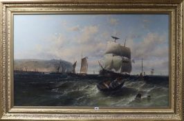 St John Russell?, oil on canvas, Fishing boats and other shipping off Dover, signed, 75 x 125cm