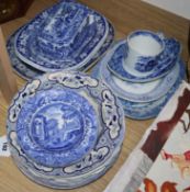 A collection of blue and white transfer-printed tableware, including Spode Italian, Wild Rose