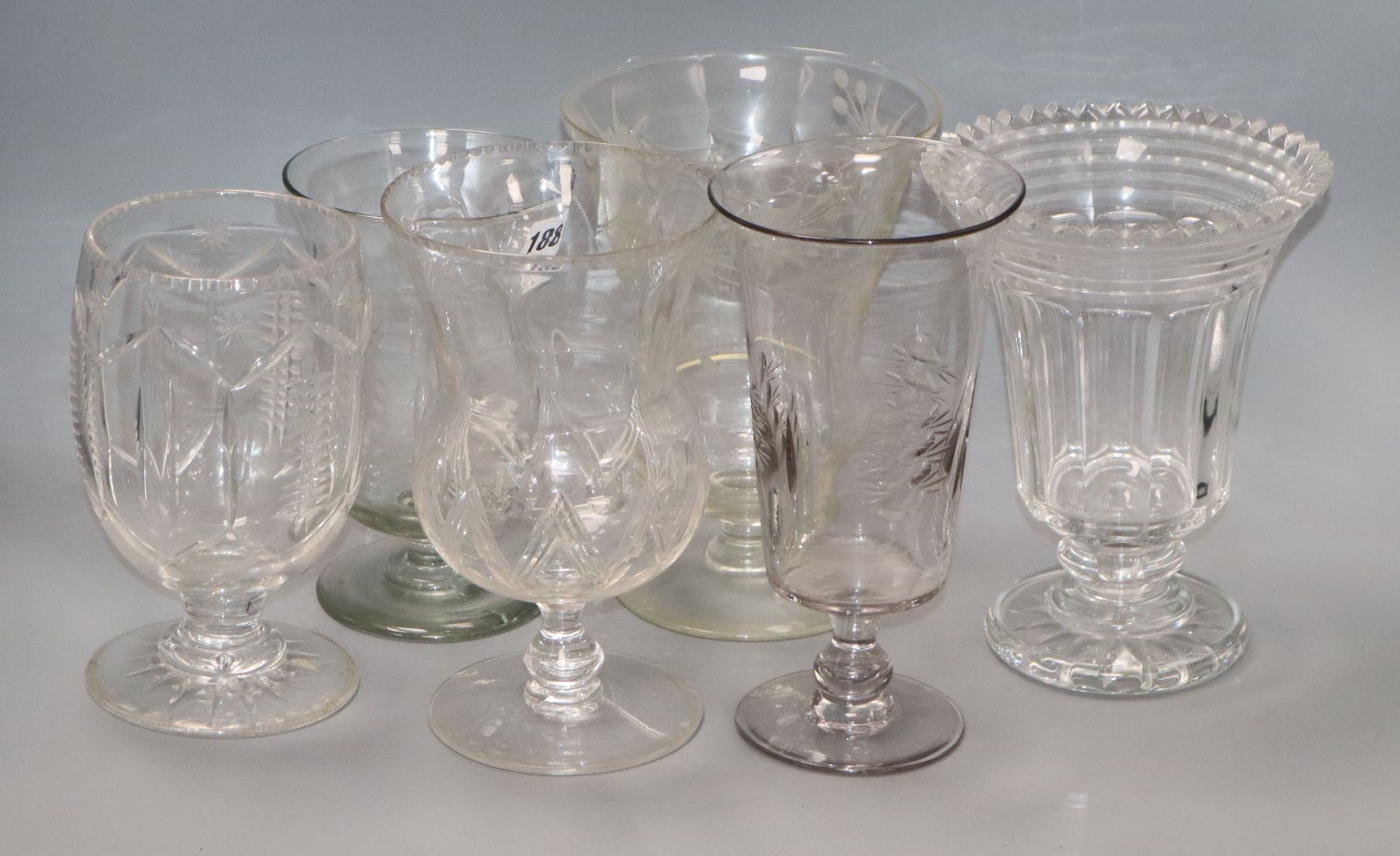 Six Victorian glass celery vases