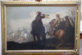 Attributed to Georg Philip Rugendas (1668-1742), oil on canvas, 'A cavalry battle', 48 x 75cm, ex