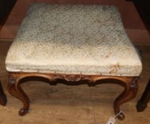 A Victorian mahogany square topped dressing stool, on cabriole legs W.55cm