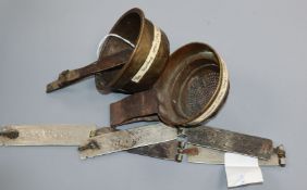A Tibetan brass and steel tea strainer (Tha Tsag), a similar tea serving spoon (Tha Kyog) and an