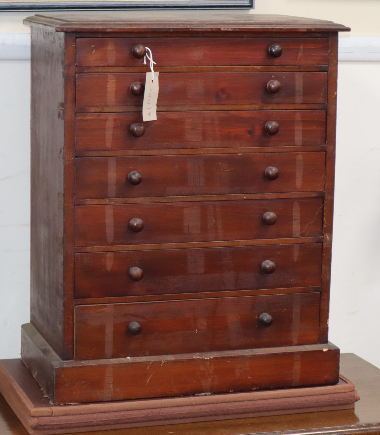A pine seven drawer collectors chest W.44cm
