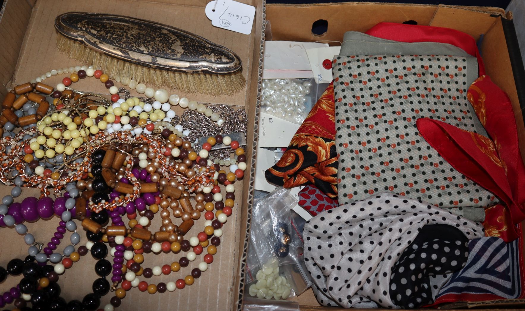 Mixed silver, assorted costume jewellery, scarves etc.
