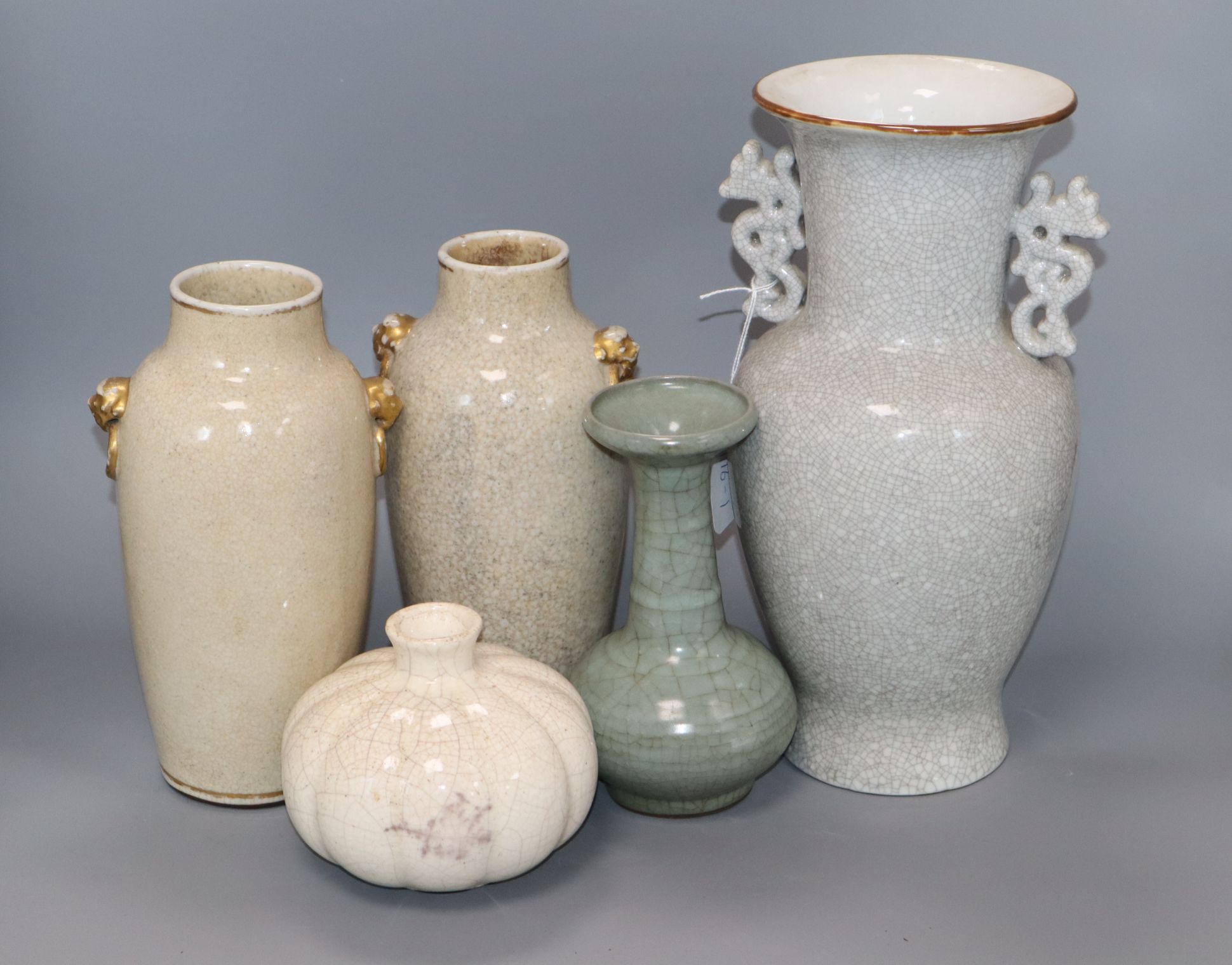 Five Chinese crackle glaze vases, 19th century and later tallest 32cm