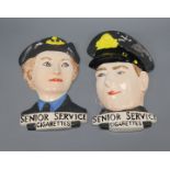 A pair of Staffordshire Senior Service cigarette advertising wall plaques