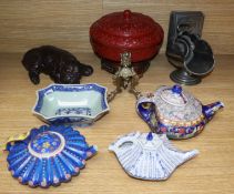 A quantity of Oriental and other ceramics and metalwares, including a cinnabar lacquer box