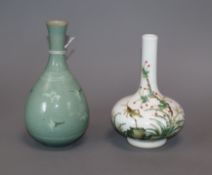 A Korean vase and a Chinese vase decorated with crickets tallest 17cm