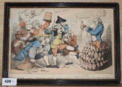 Thomas Rowlandson coloured engraving, 'Mercury and his Advocates Defeated as Vegetable Intrenchment'