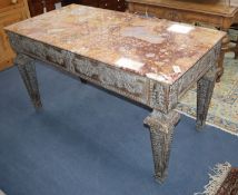 An Italian carved marble top centre table L.151cm