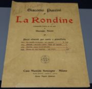 Giacomo Puccini - La Rondine. A reduced piano score with a dedication to Carlo Pilandry, signed by