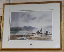 Ashton Cannell, watercolour, 'By the loch', signed, 33 x 49cm