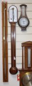 A mahogany cased wheel barometer, thermometer, together with a smaller aneroid barometer/