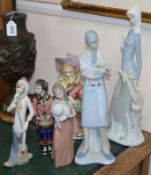 Six porcelain figures including Lladro