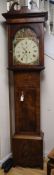 A 19th century Scottish mahogany longcase clock, having eight-day movement with painted break-arch