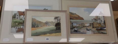 Roland Rushton, 3 watercolours, Riverscape and deer park, largest 28 x 37cm and a Rembrandt print